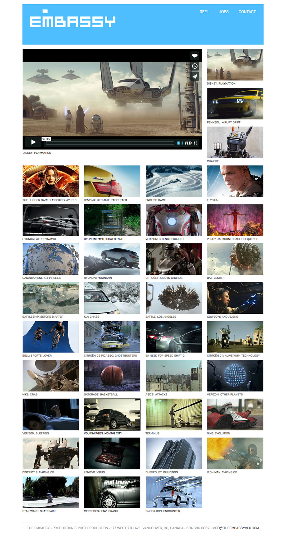 Single page video portfolio website design
