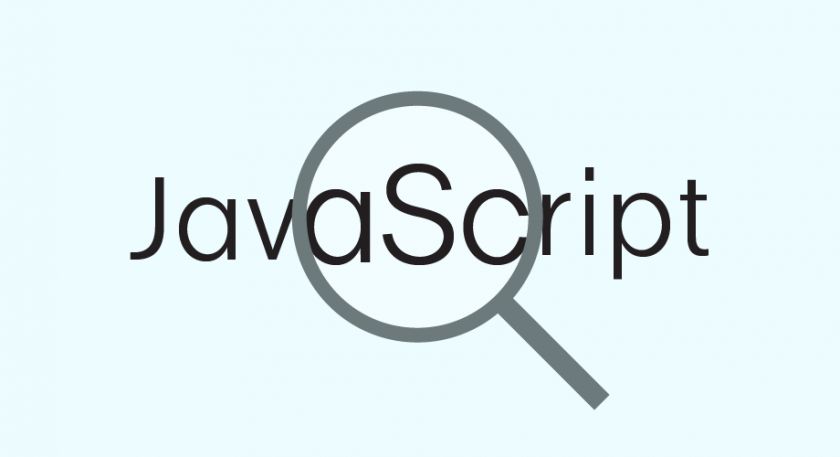A magnifying glass zooms part of the word JavaScript