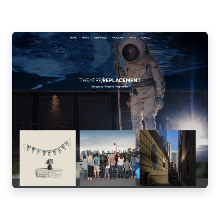 A website interface with a background photo of an astronaut, a logo and thumbnail images